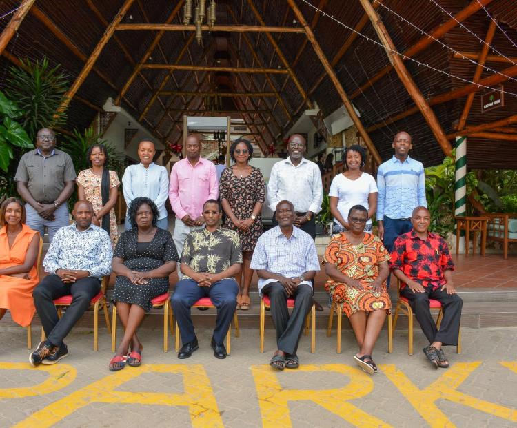 Ahmed Issack Hassan (Seated Centre), Chairman, other Board Members and Staff in a photograph during the Institute's Board of Directors Retreat held at the Travellers Beach Hotel & Club, Mombasa from 18th - 22nd December, 2023