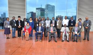 1.	Dr. Kamau Gachigi (Seated 2nd Left), Chief Guest and Founding Executive Director, Gearbox Pan African Networks, pose for a group photo with presenters and participants after opening the Seminar. Also, in the photo is Prof Stephen Kiama (Seated Centre), UoN Vice-Chancellor, John Onyango (Seated 2nd Right), Institute's Acting Managing Director, Said Ramadhan (Right) of ARIPO and Prof. Mary Kinoti (Seated Left), Director, UoN's Intellectual Management Office of Research Innovation and Enterprise. 