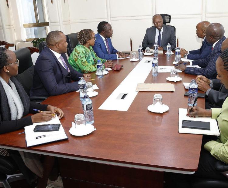 Hon. Lee Kinyanjui, CS MITI, in a consultative meeting with Institute Board and Management led by Chairman Allan Kosgey